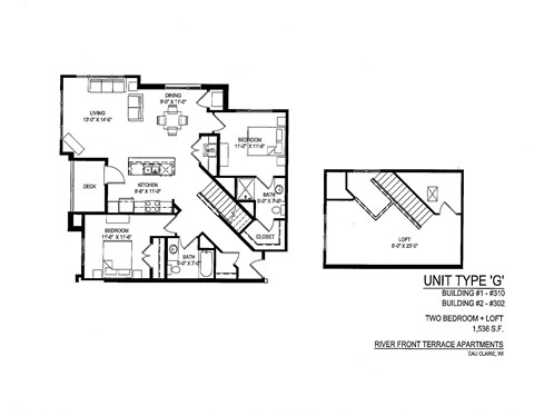 Floor plan for 2 beds, 2 baths, 1641 sqft